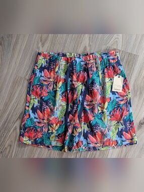 New Women's St Johns Bay Linen Blend Tropical Print Shorts Medium Summer Beach